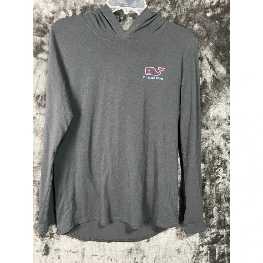 Vineyard Vines Hooded Long Sleeve Tee‎ Small Black Stretch Whale